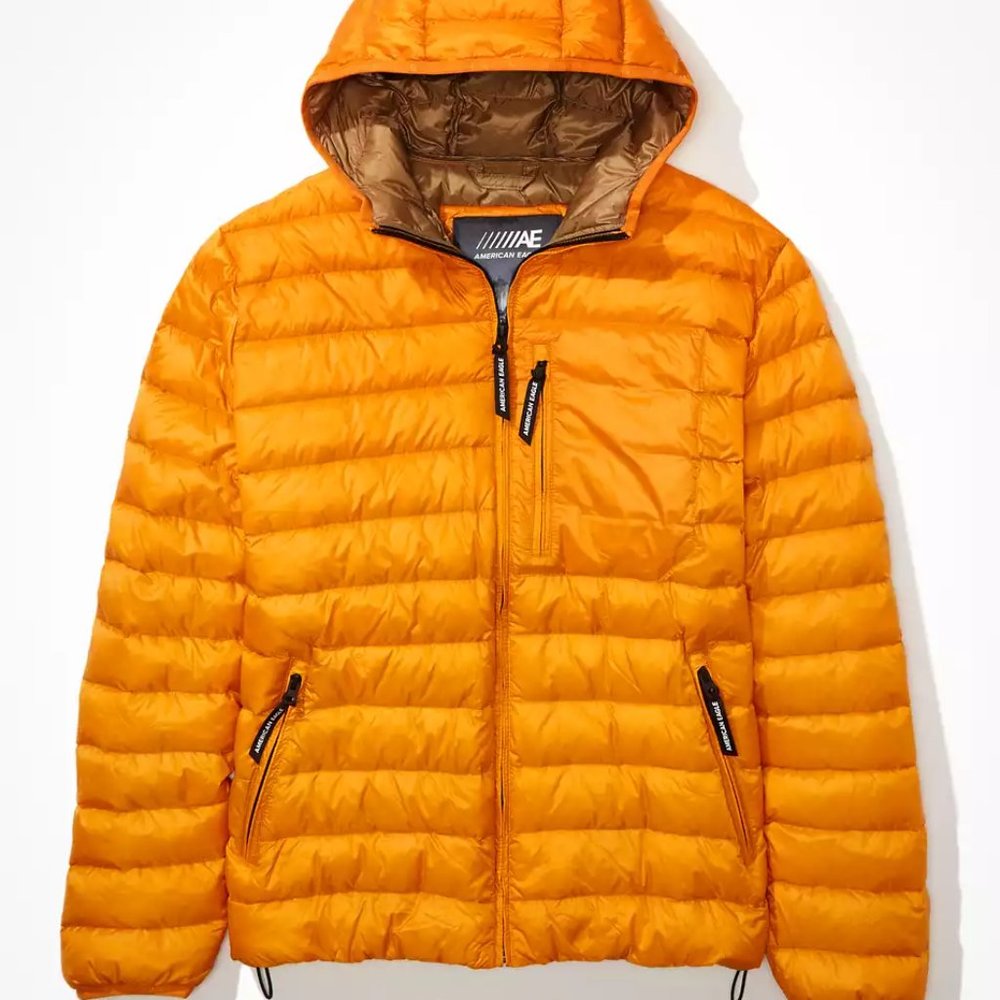 American Eagle Hooded Puffer Jacket (Yellow)